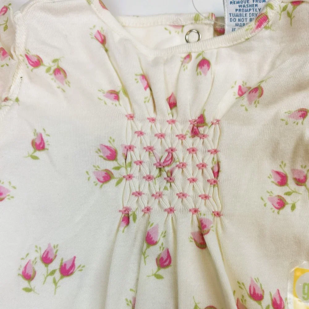 NWT Gymboree Baby Girl Smocked Rosebud Romper Size 6-9 Months